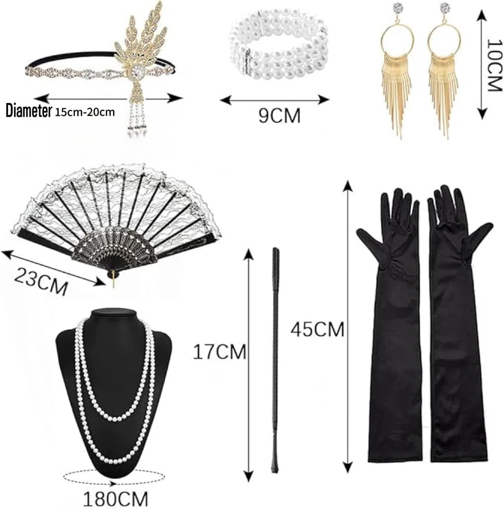 TUIBEIDAMAI Accessori Anni 20 Donna Gatsby Set, Accessori Charleston Donna Snni 20, Gatsby Stile Kit, Grande Gatsby Accessori Donna, per la Festa degli Anni '20, Halloween Ballo, Natale
