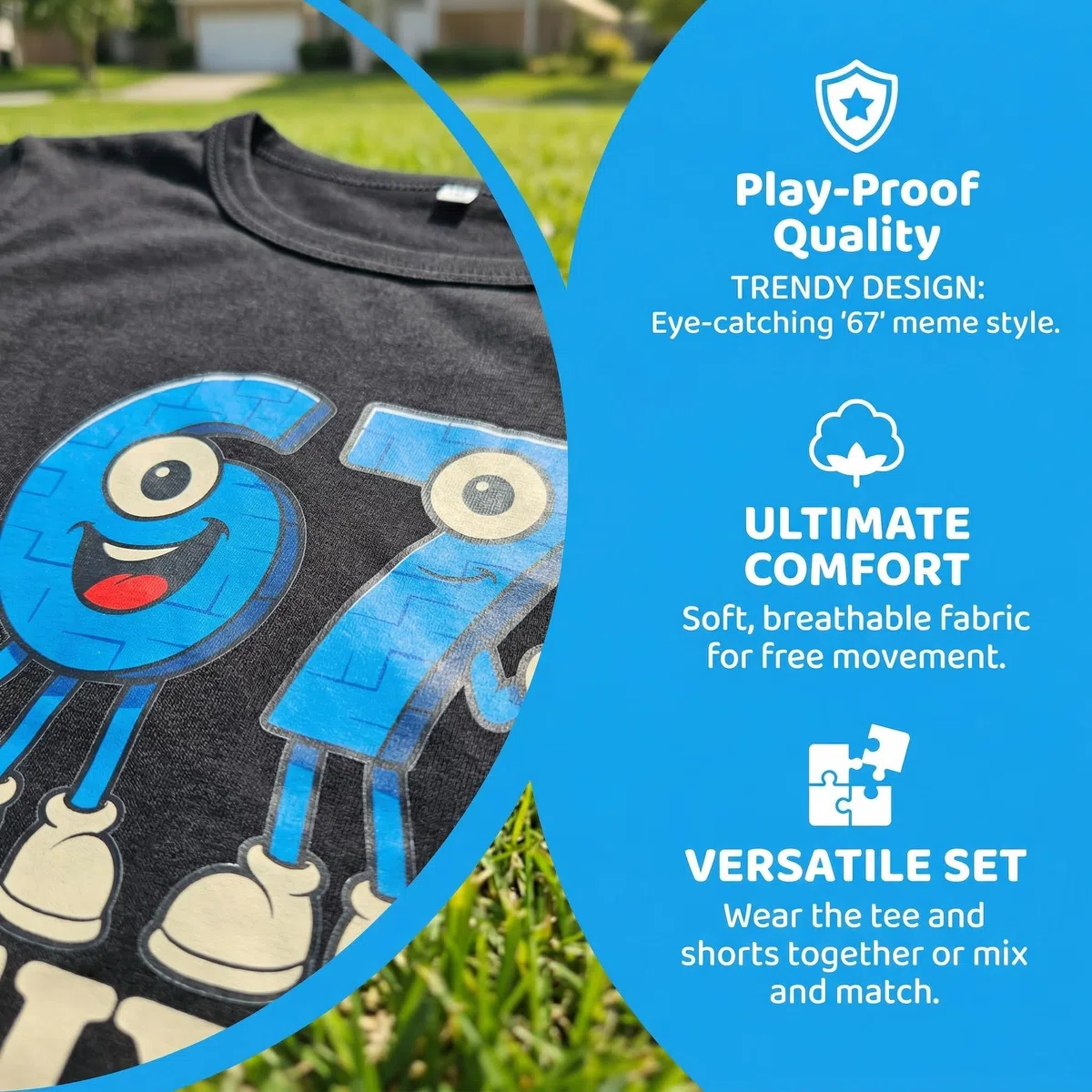 Set di 67 T-shirt per bambini Ragazzi Ragazze - Divertente Brain Red Six Seven Meme, Maglietta+Shorts, Comodo Set Estivo per Bambini