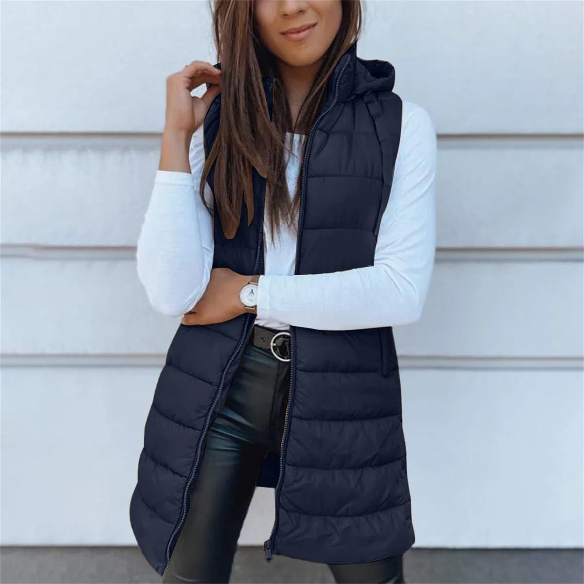 Piumino Smanicato Donna Lungo,Smanicato Donna Invernale con Cappuccio e Tasche Elegante Leggero Gilet Lungo Curvy Caldo Giubbotto Senza Maniche Trapuntato Giacca Imbottita Taglie Forti Autunno Inverno