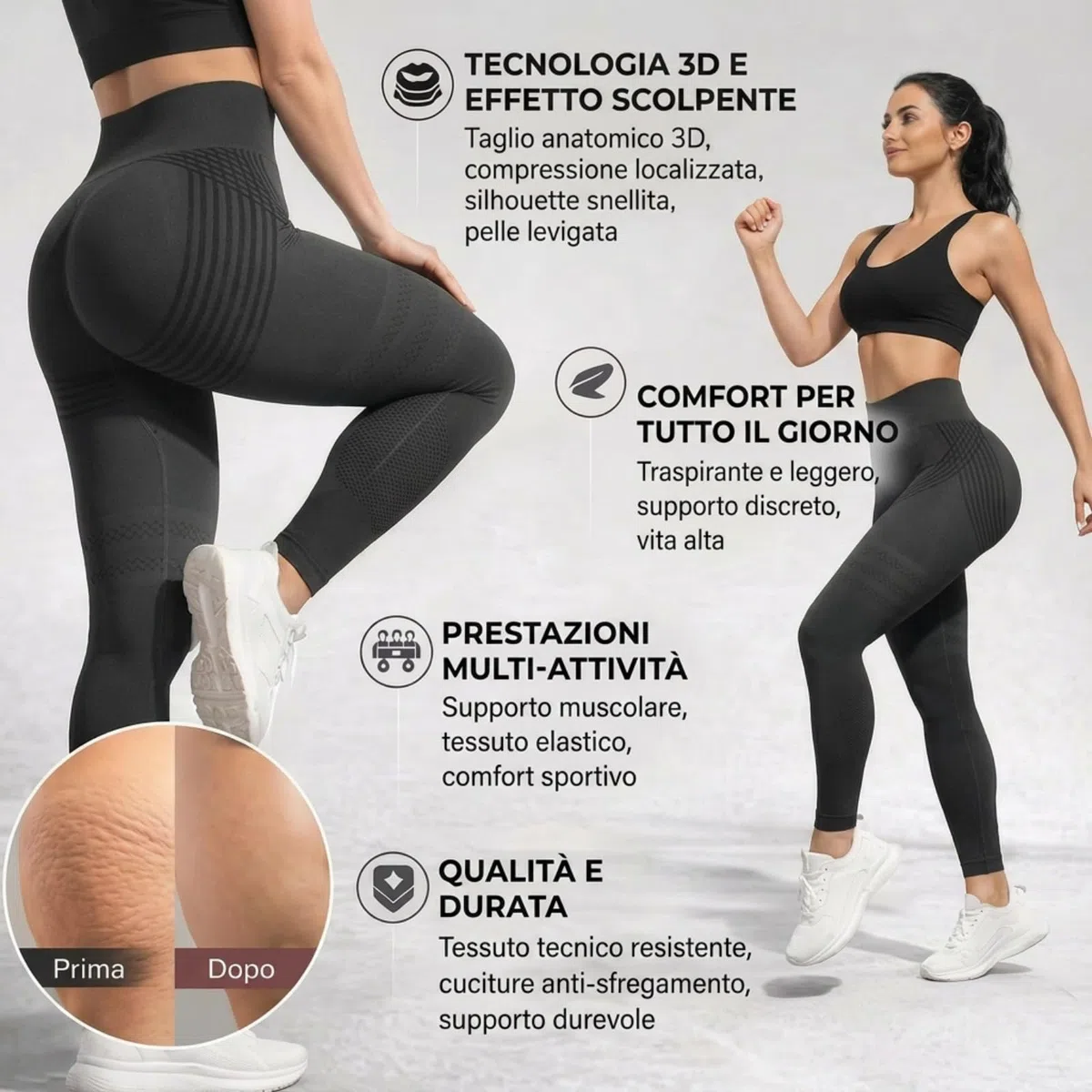 Generico Leggins 3D Anticellulite Original, Lipedema Leggings Push Up Sculpture a Compressione Graduata Leggins Sportivi Donna Leggings a Compressione 2PCS
