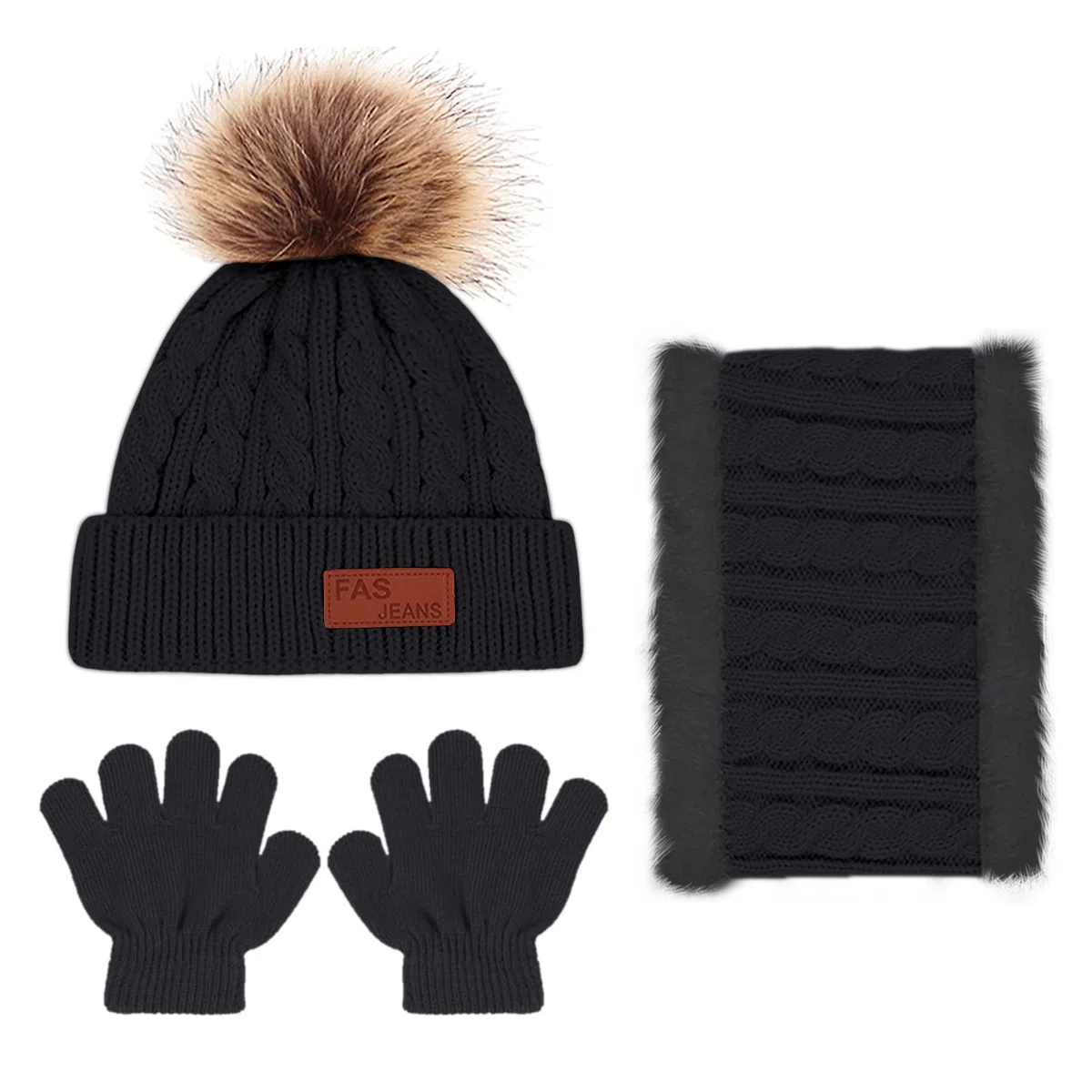 Baynetin 3 Pezzi Bambini Inverno Beanie Cappello Sciarpa Guanti Set Termico Maglia Crochet Spessa Pom Kids Beanie Cappello Sciarpa per 1-5 Anni Ragazzi Ragazze
