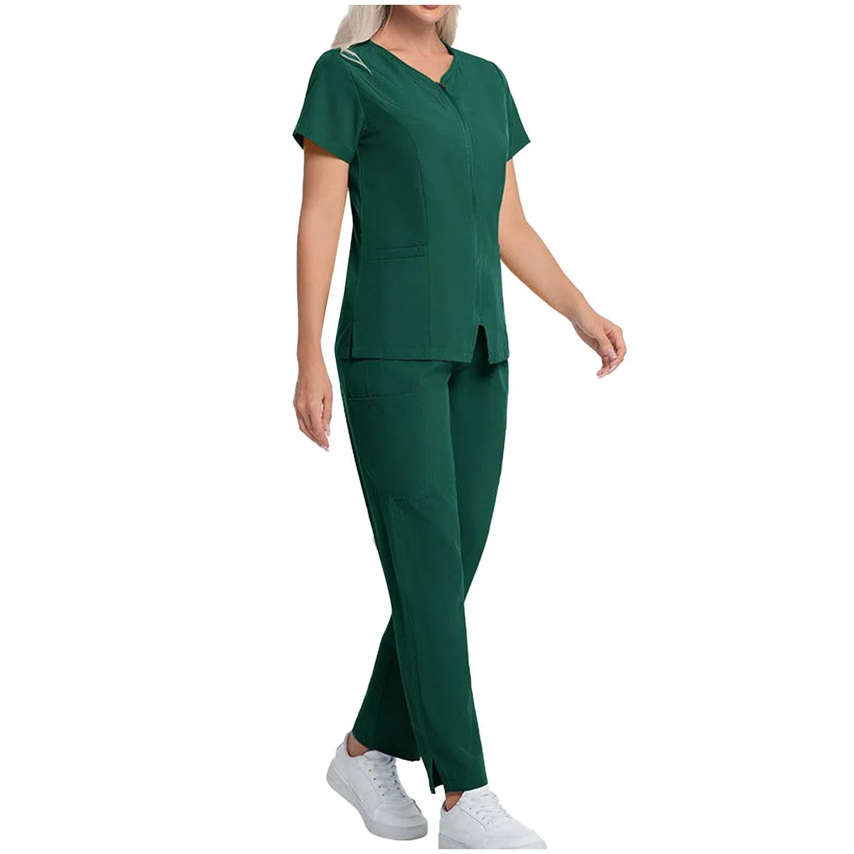 Divise Sala Operatoria Donna Divisa Sanitaria Set con Casacca e Pantalone con Scollo A V Top Cotone Manica Corta Camice da Laboratorio Clinica Cameriera Etichetta Camicia Uniformi Medica Estiva