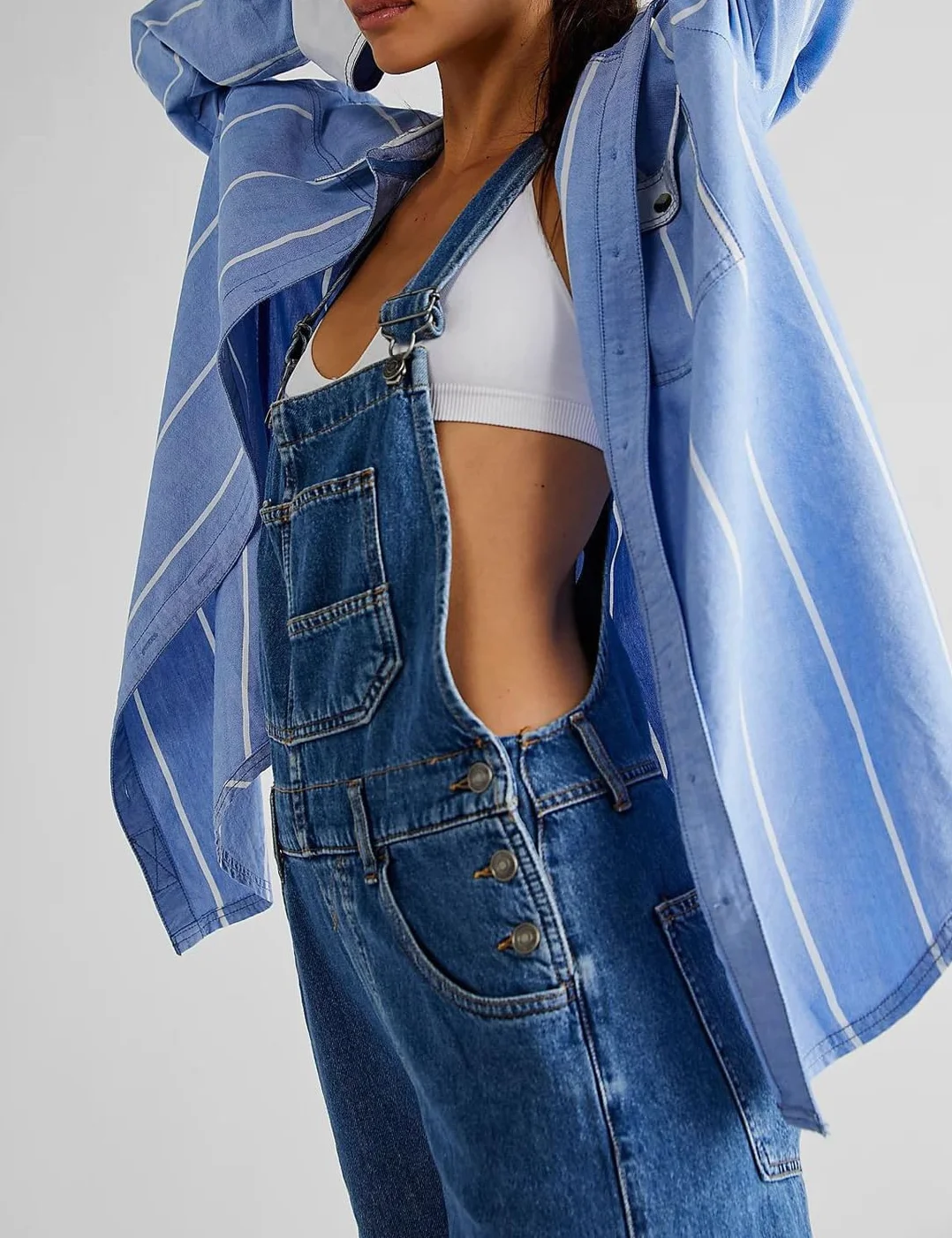 Sukany Salopette da donna casual in denim con spalline regolabili larghe salopette pagliaccetto tuta harem pantaloni