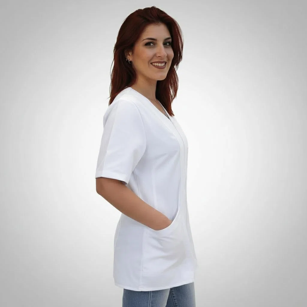 Petersabitidalavoro Casacca, Camici da Lavoro Donna con Zip,Bianco,Cotone, Estetista,parrucchiera, MAESTRA Asilo,Alimentari