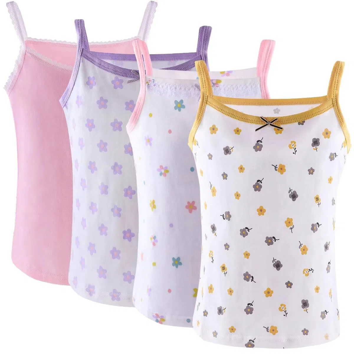 Magliette Intime Stampate da Ragazza Canotta in Cotone/Canotte per 2-12 Anni Canottiere Elastiche in Confezione da 4