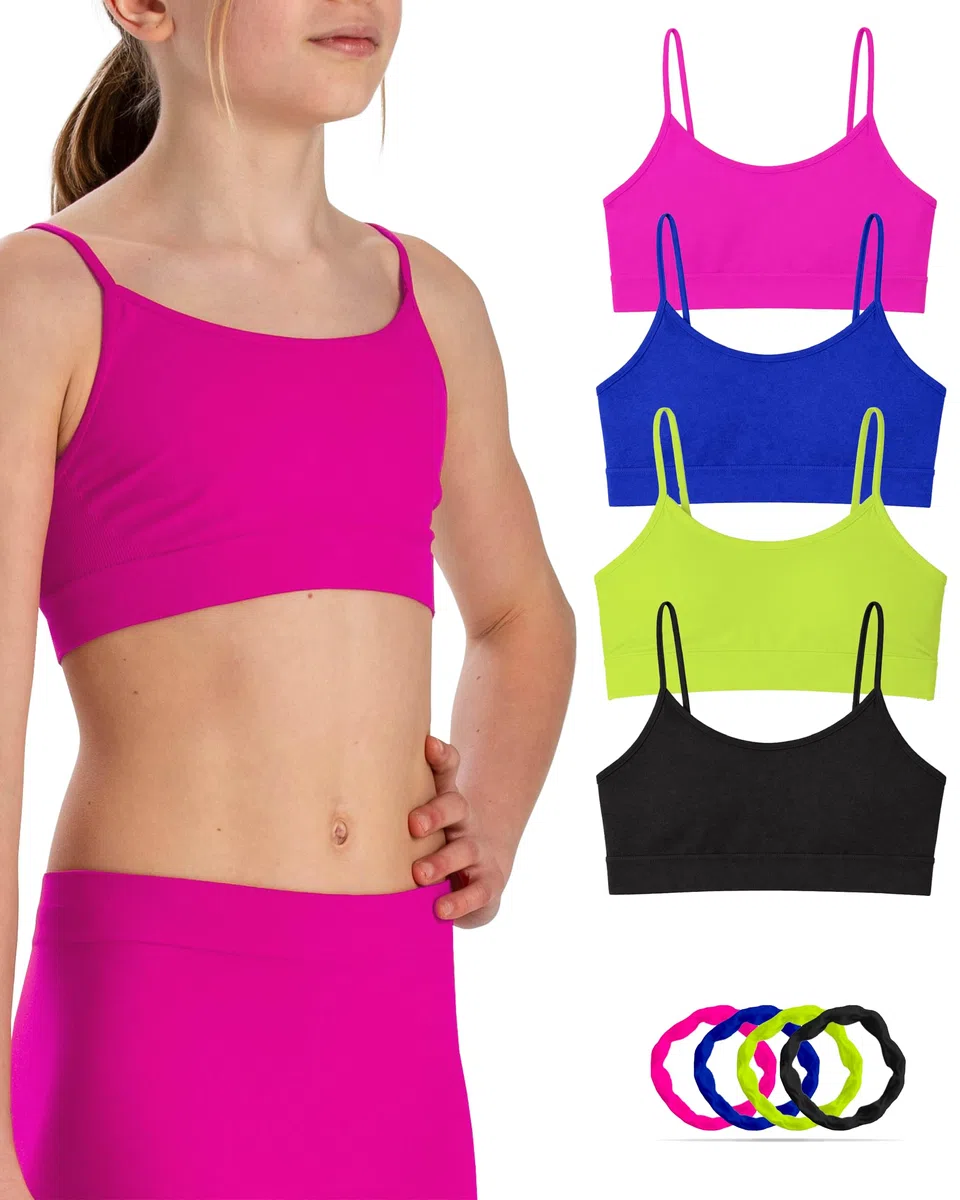 Risalti Top Bambina Microfibra Spallini Sottili 3 Pz - Top Ragazza in Morbida Microfibra, Intimo Bambina, Reggiseno Senza Cuciture ed Etichette, Bracciali in Omaggio - Made in Italy