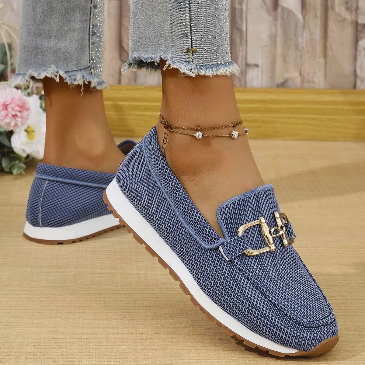 Loafer - Scarpe basse da donna con fibbia in metallo, comode mocassini, da lavoro, da donna, slippers on Loafers, per il tempo libero
