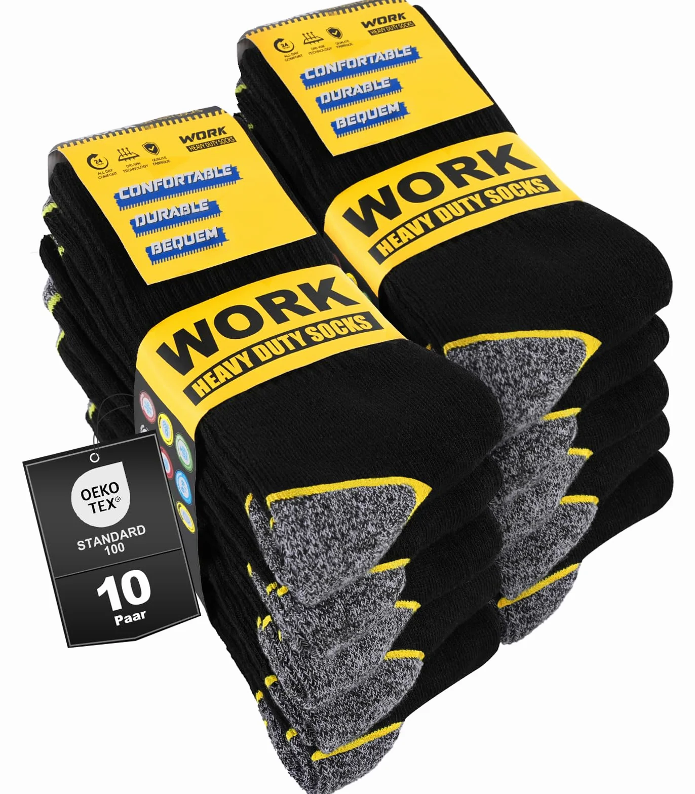 10 paia di calze e calzini da lavoro uomo, termiche, lunghe, imbottite e rinforzate, WORK Socks
