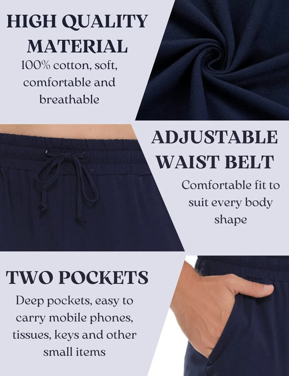 Marvmys Pantaloni Pigiama da Uomo 100% Cotone Pantalone Pigiama Invernale Lungo Pants Casual Men Tinta Unita con Tasche Laterali S-3XL