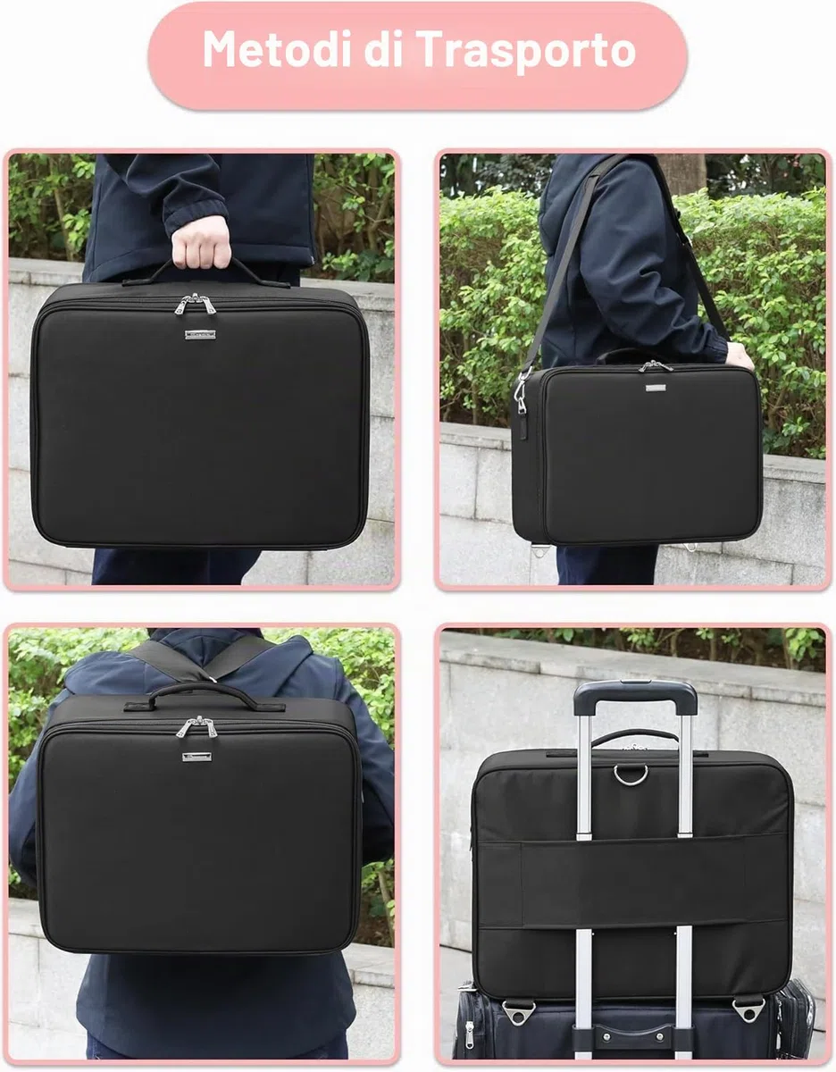 Relavel Valigetta da trucco XXL professionale organizer portapennelli 4 tasche trasparenti piastra rossetto tracolla scomparti regolabili