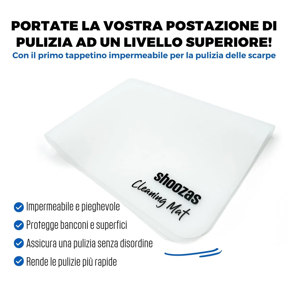 Shoozas - Kit di Pulizia Sneakers - Detergente in Schiuma, Tappetino Impermeabile, Spazzola e Asciugamano in Microfibra - Ideale per Pelle, Gomma, Plastica e Suole - Senza Acqua, Senza Tossici