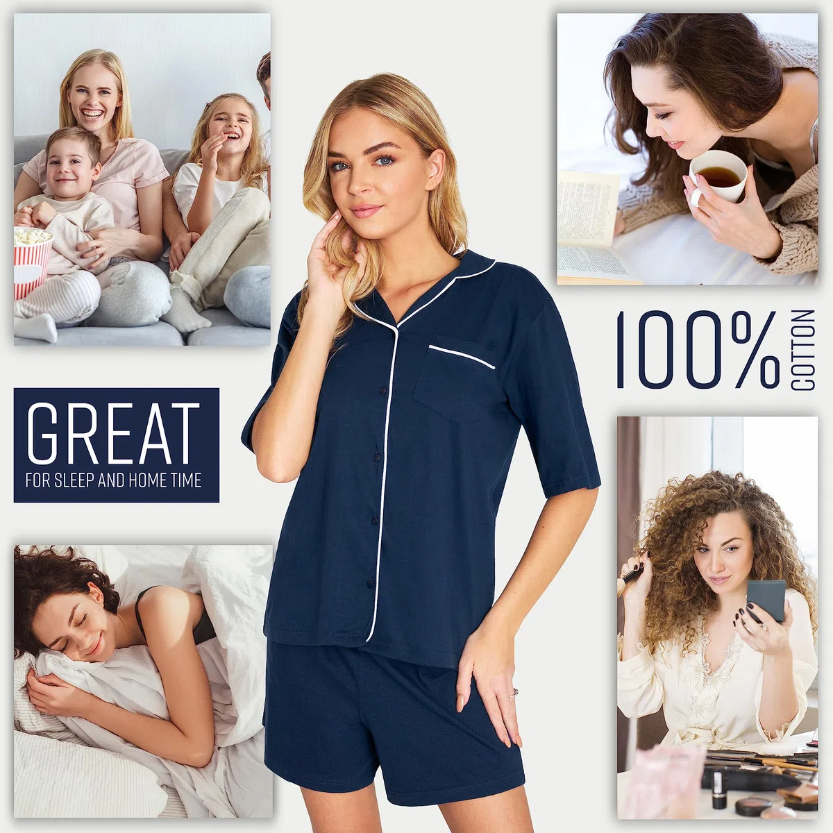 CityComfort Pigiama Donna Cotone con Bottoni Set 2 Pz Pigiami Donna Estivi Corti Comodo Abbigliamento da Casa Idee Regalo