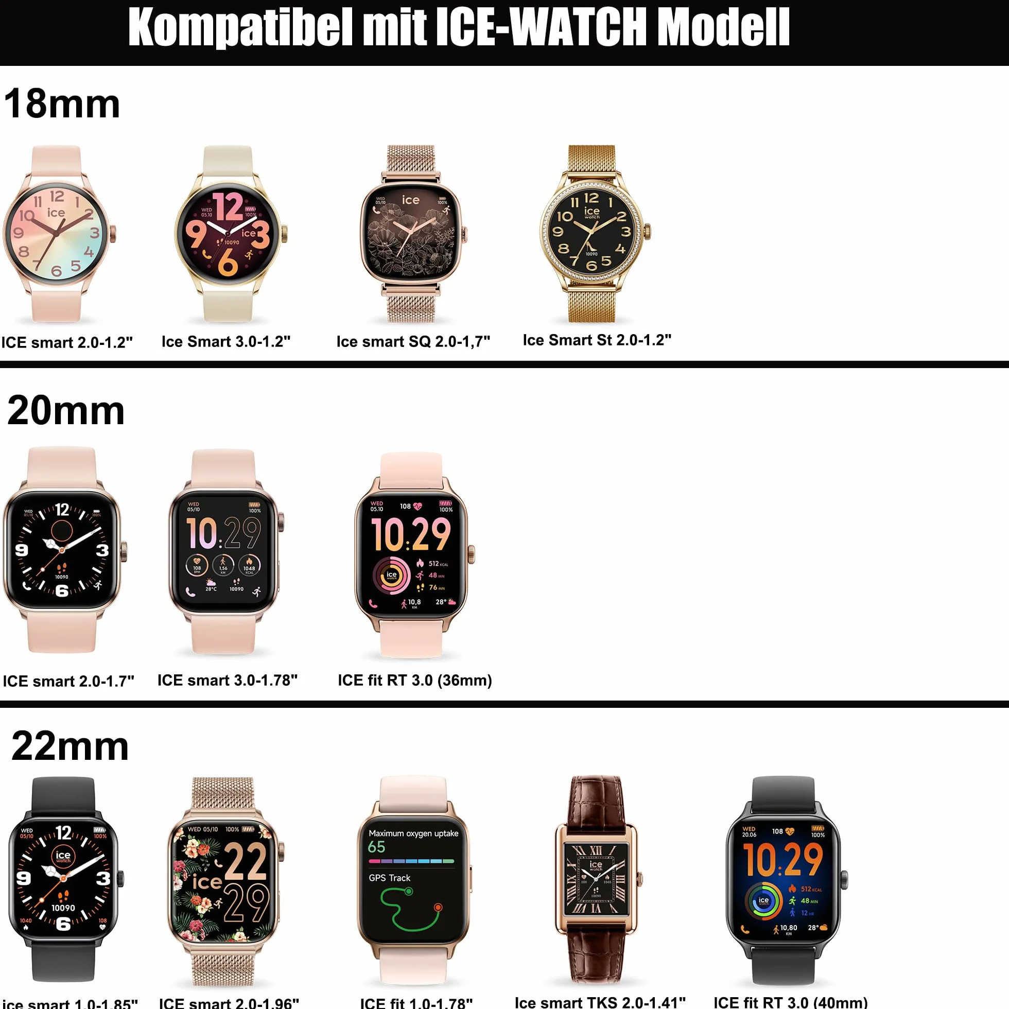 Blueshaweu Cinturino da 18 mm, 20 mm, 22 mm, compatibile con Ice-Watch, serie Ice Smart, morbido silicone, completamente magnetico, regolabile, compatibile con Smart Serie