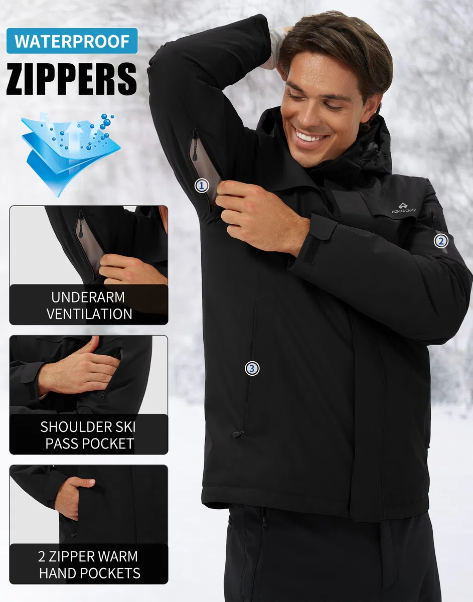 Giacca da sci da uomo, impermeabile, calda, traspirante, da snowboard, con cappuccio