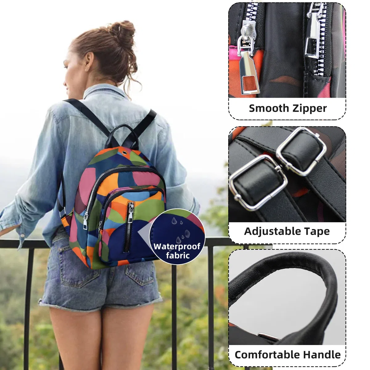 AfitLulu Zaino da Donna Piccolo a 3 Strati con Chiusura Lampo, Zainetto Impermeabile Zaino Viaggio con Cinghie Regolabili e Maniglie, Elegante Zainetto da Donna con Foro per Cuffie (Colori)