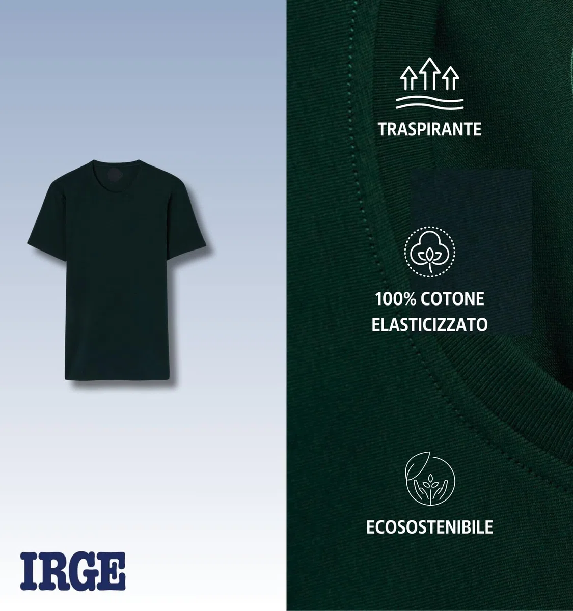 Irge - Maglia Intima Uomo Sottogiacca Girocollo in Cotone Bielastico, 90% Cotone 10% Elastan, Diversi Colori IRMU07