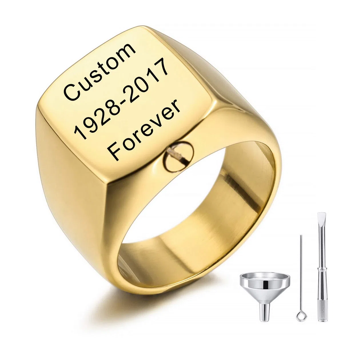 MeMeDIY Anello Dell'urna Personalizzato Anello con Sigillo per Donne Uomini Incisione a Colori e Nero Immagine/Nome/Testo/Foto Commemorativo in Acciaio Inossidabile Keepsake con Kit Imbuto