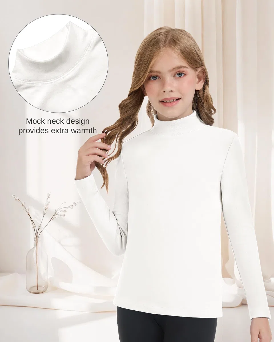WOWENY Maglietta termica a maniche lunghe collo alto per bambini inverno 6-14 anni