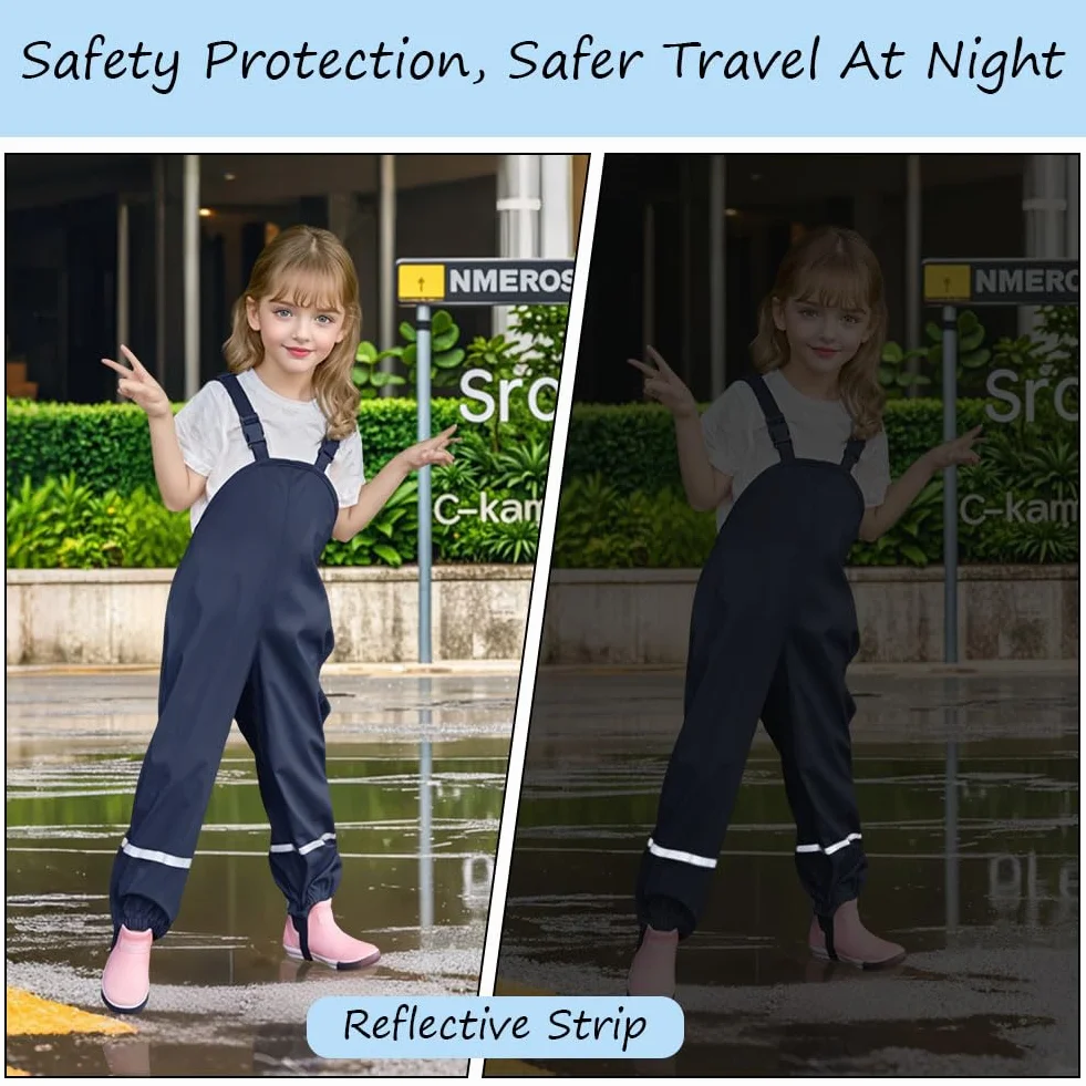 flintronic Pantaloni Impermeabili Bambini e Ragazzi, Antipioggia Sfoderati, Fango con Striscia Riflettente