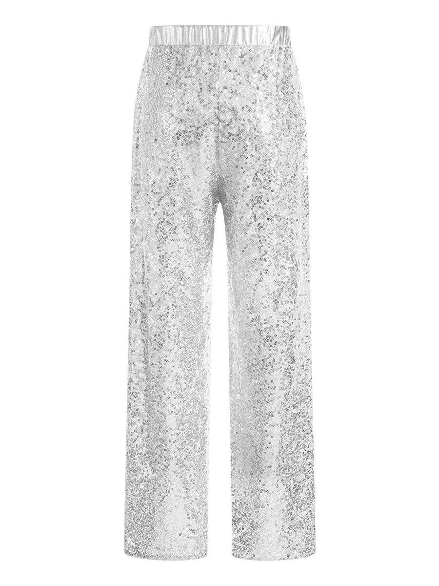 TiaoBug Pantaloni da Danza Moderna Jazz Ballo Latino Bambina Pantaloni di Paillettes da Ballo di Strada Hip Hop Pantaloni a Gamba Larga da Danza Ginnastica Costumi Spettacoli
