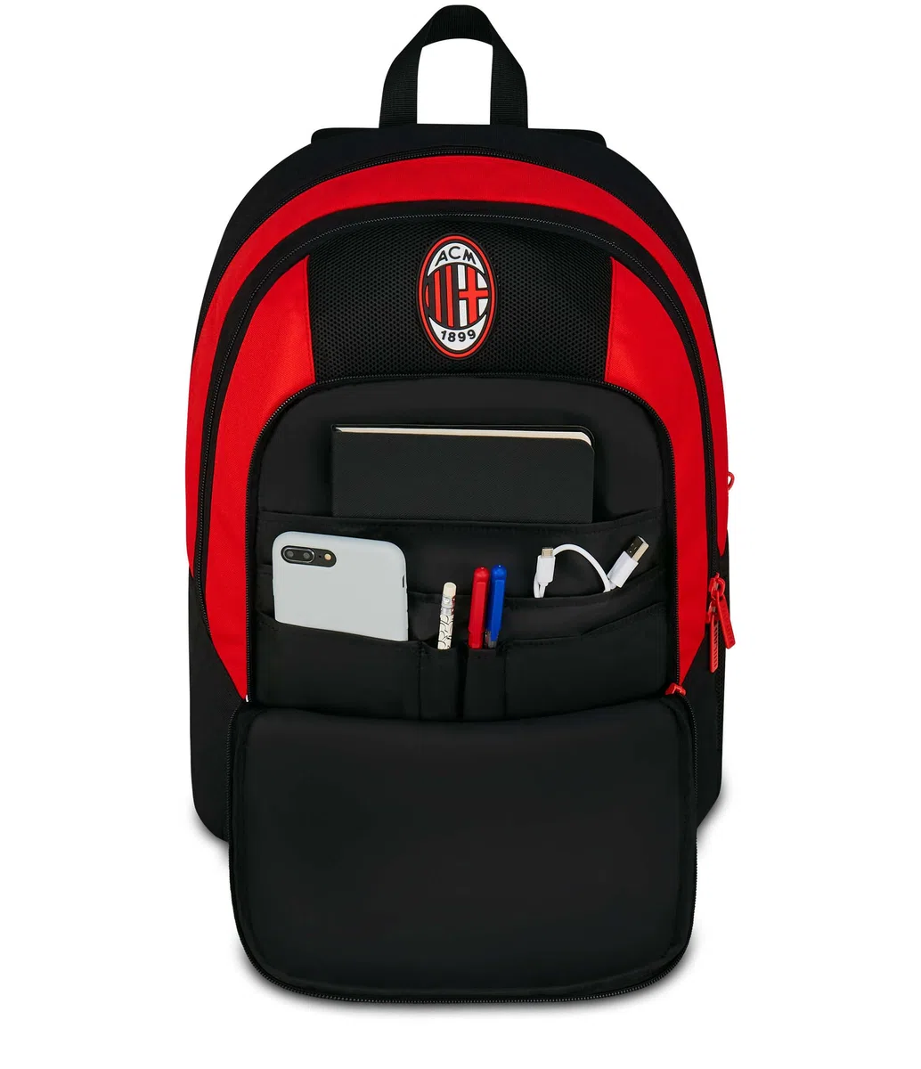 Seven Milan Zaino Scuola Advanced, Rosso e Nero, Squadra Calcio, Doppio Scomparto e Tasca per Borraccia, 29 L,Scuola Elementare, Zaino Bambino