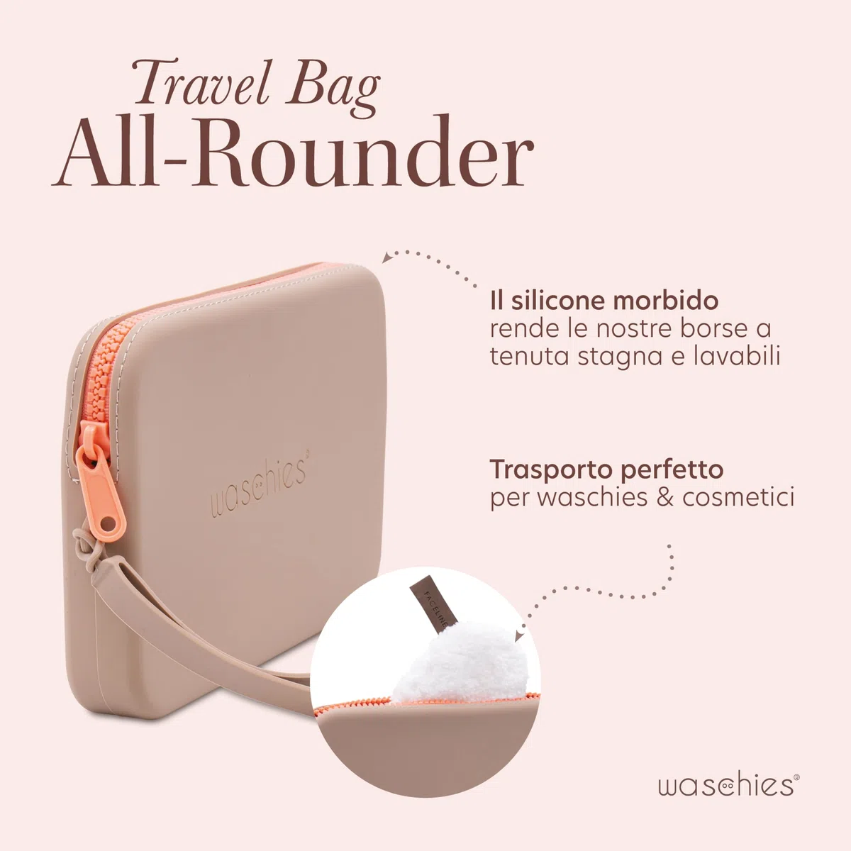 Waschies "Travel Set Kids" - Borsa da viaggio sostenibile e idrorepellente con spugne lavabili riutilizzabili, set per viaggi e regali, grigio., m