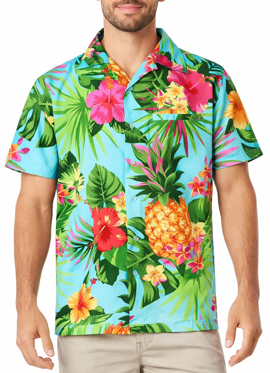 King Kameha Camicia Hawaiana Uomo Maniche Corte – Camicia Estiva Aloha con Stampa Ananas