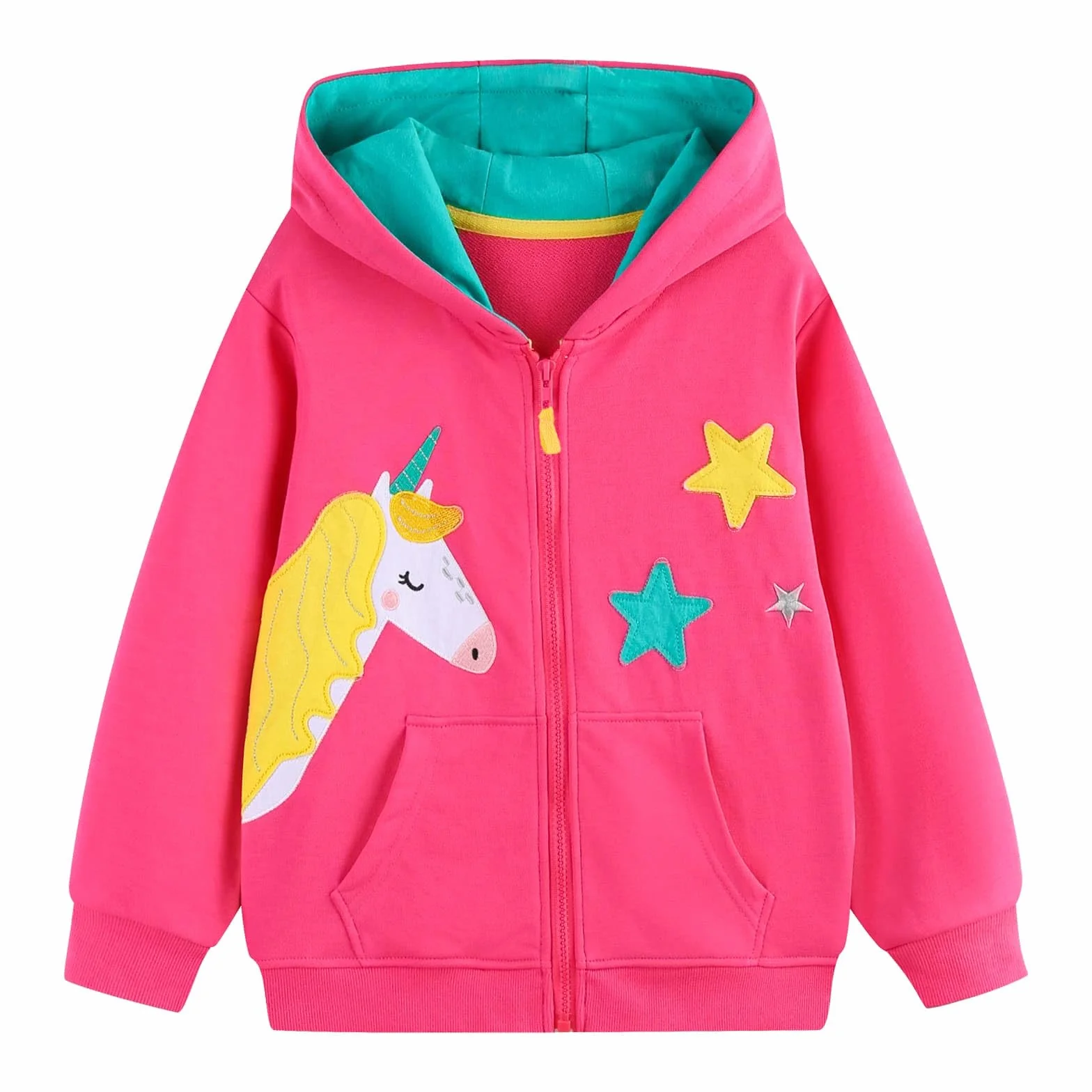 Felpa con Cappuccio con Zip Bambina Bambino, Cotone Giacca a Maniche Lunghe con Tasche, Unicorno Trattore Hoodie Primavera Autunno Casual Scuola Vestiti Top per Bambini 3-8 Anni