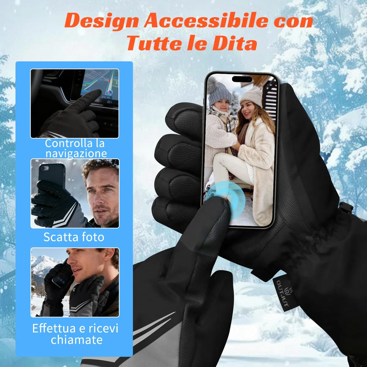 Guanti Riscaldati Ricaricabili 7500mAh, OUTJUT USB Guanti Moto Riscaldati Uomo Donna Scaldamani con Riscaldamento delle Dita 3 Impostazioni di Temperatura per la Caccia Pesca Sci, Regalo di Natale