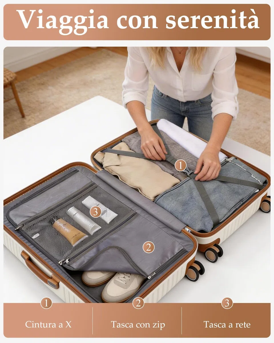 British Traveller Valigia Media Rigida 66cm Trolley Medio PP Leggero con TSA Lucchetto (24pollici, Bianco)