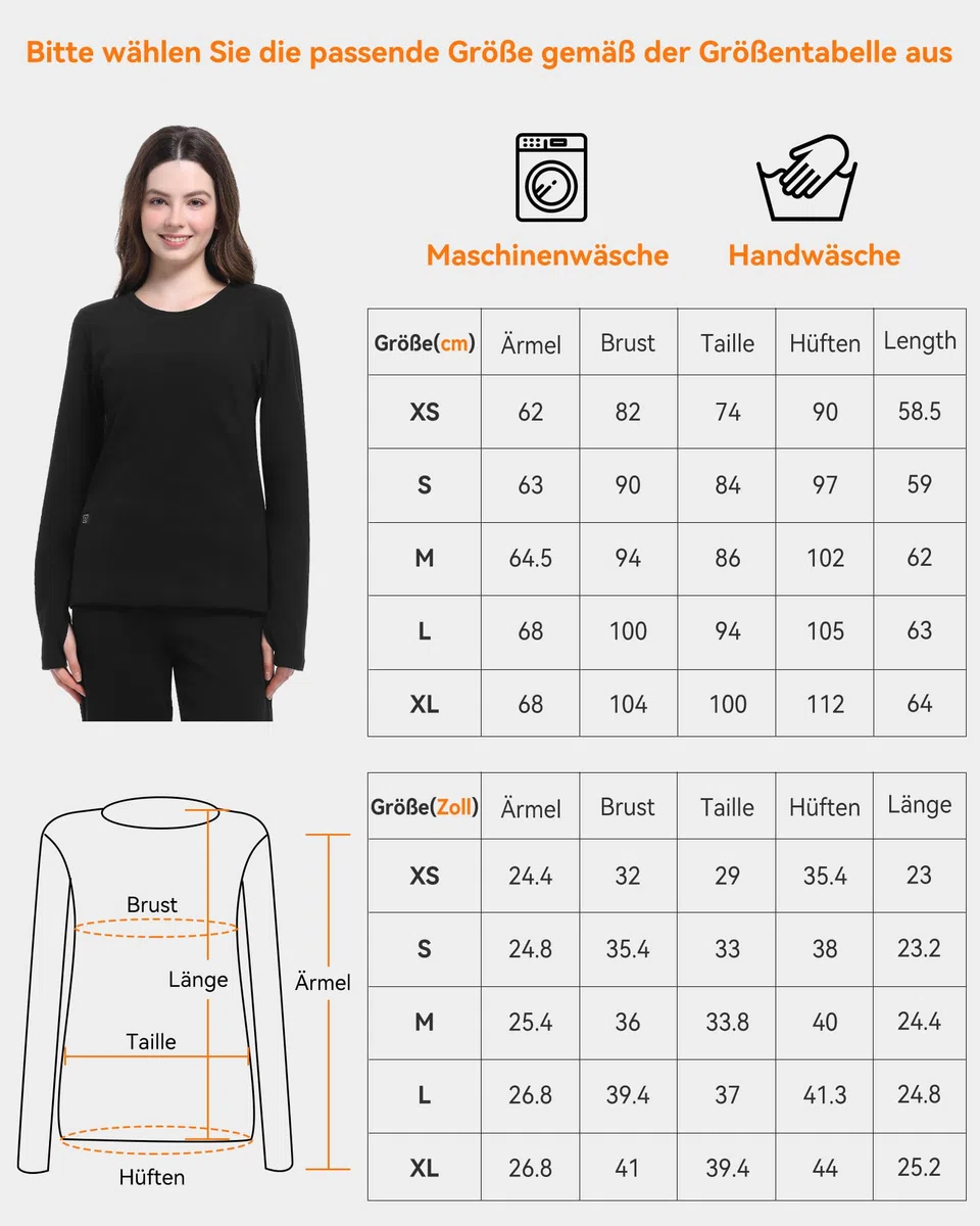 FERNIDA Maglia termica da donna, riscaldata, a maniche lunghe, con batteria da 10000 mAh, con strato termico, per jogging, sci, ciclismo, pesca, moto
