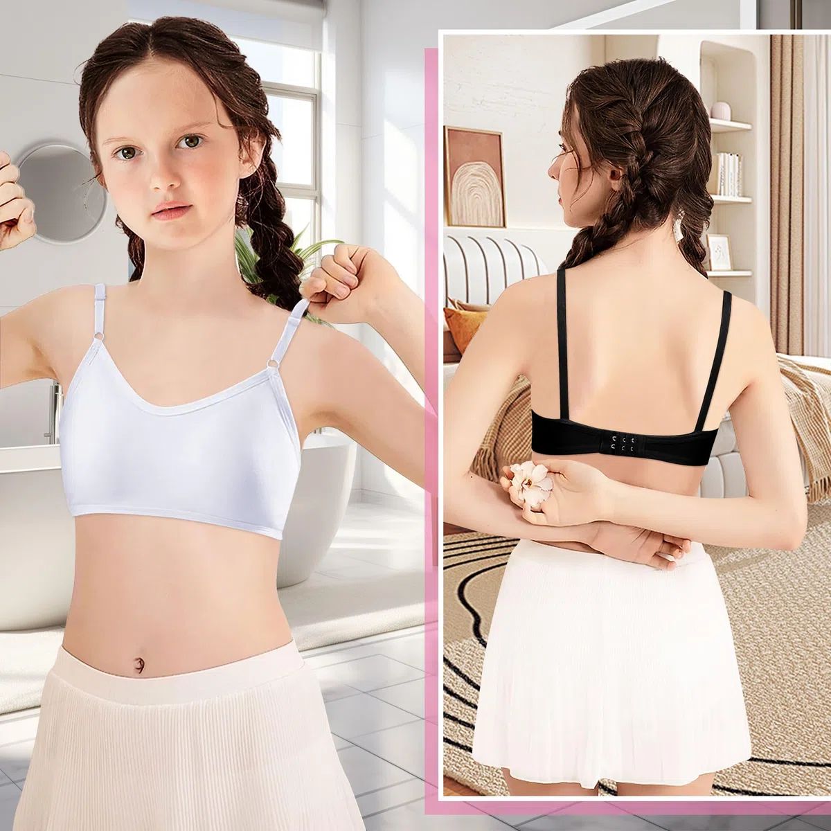 Reggiseno Ragazza Bambina Cotone Brassiere Confezione da 4 Top Intimo con Spalline Regolabili e Imbottiture Fisso Adolescenti Bustino Sportivo Basic Intima per Ragazze 10-16 Anni, Multicolore