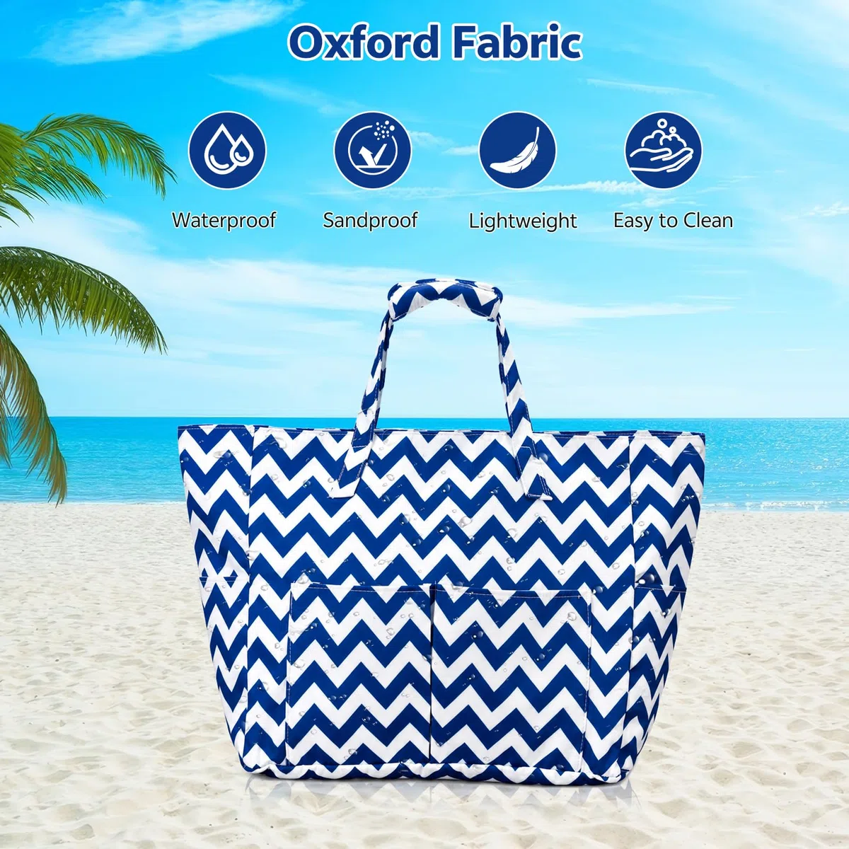 Zocipro Borsa da Spiaggia Impermeabile con Zip – Grande 45L XXL per Famiglia, Pieghevole e Leggera, Ideale per Spiaggia, Viaggio, Vacanza e Piscina