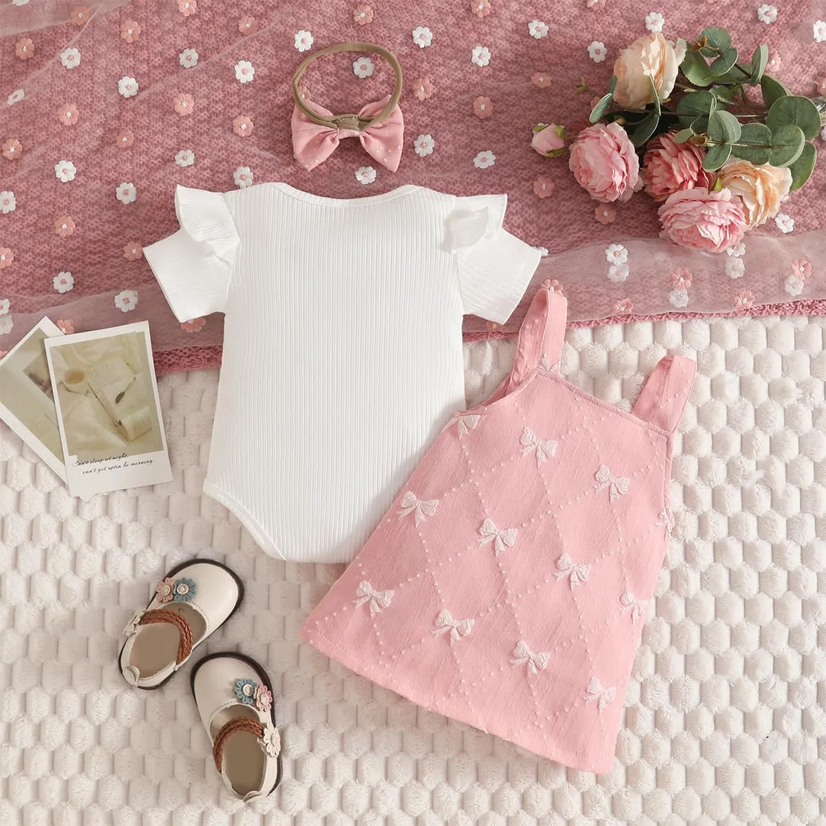 Neonata Bambina Gonne Set Estivi Manica Corta Scollo Rotondo Maglietta Top + Ricamo a Fiocco/Floreale Gonna con Bretelle Abiti 2Pcs Completo Estivo