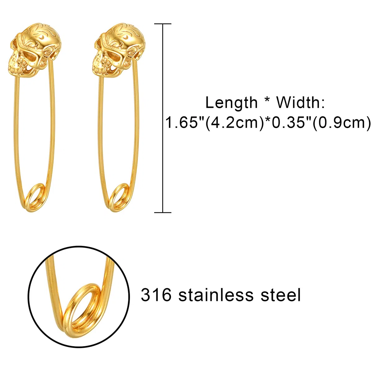 JewelryWe - Orecchini con Spilla di Sicurezza, Orecchini a Perno, Orecchini in Acciaio Inossidabile con Testa di Leone/Lupo/Teschio