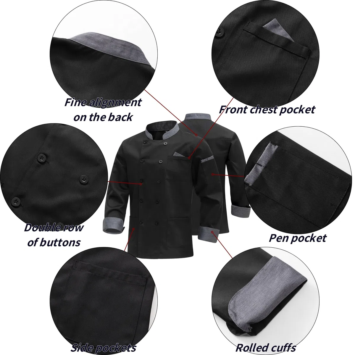Uomo Cuoco a Maniche Lunghe Giacca Cuoco Unisex Giacca da Cuoco Giacca Cuoco in Cotone Traspirante da Cucina con I Bottoni ristorazione Lavoro