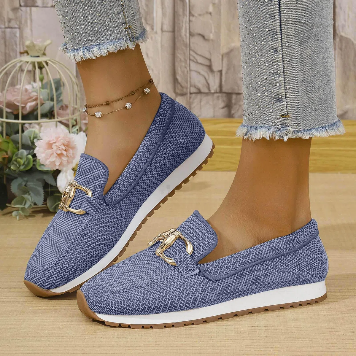 Loafer - Scarpe basse da donna con fibbia in metallo, comode mocassini, da lavoro, da donna, slippers on Loafers, per il tempo libero