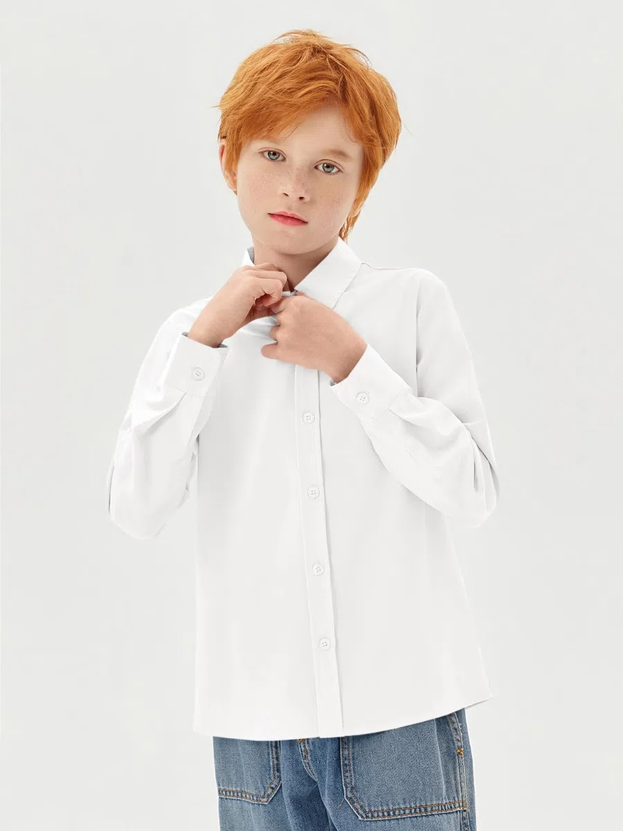 Haloumoning Camicia da ragazzo a maniche lunghe, vestibilità normale, casual, per il tempo libero, per feste, tinta unita, facile da stirare, formale