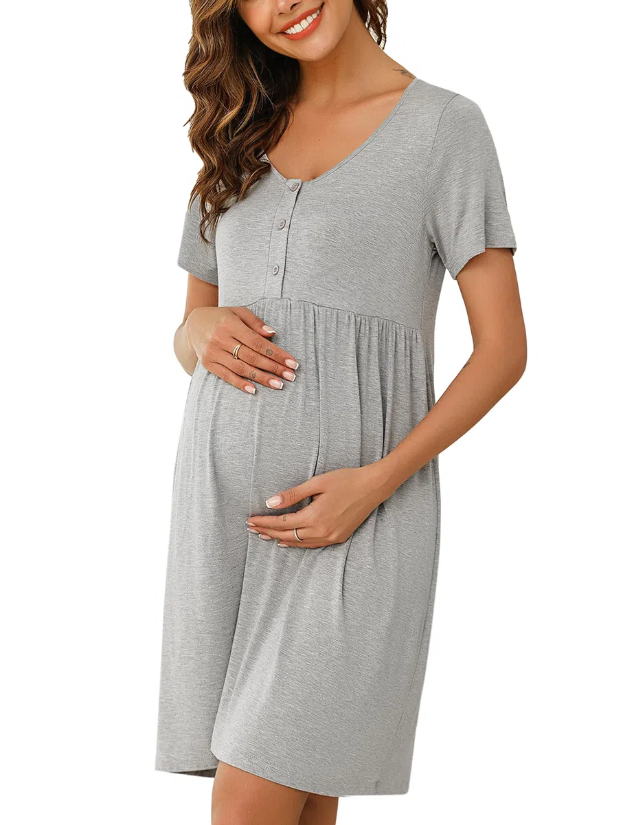 Bresdk Camicia da Notte per Allattamento Donna con Bottoni Estiva Manica Corta Parto Ospedale Morbidi Eleganti Abiti Premaman