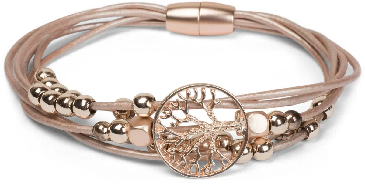 styleBREAKER braccialetto con raffinati fili metallici, con charm albero della vita e pietre, chiusura magnetica, bracciale, gioiello, da donna 05040135