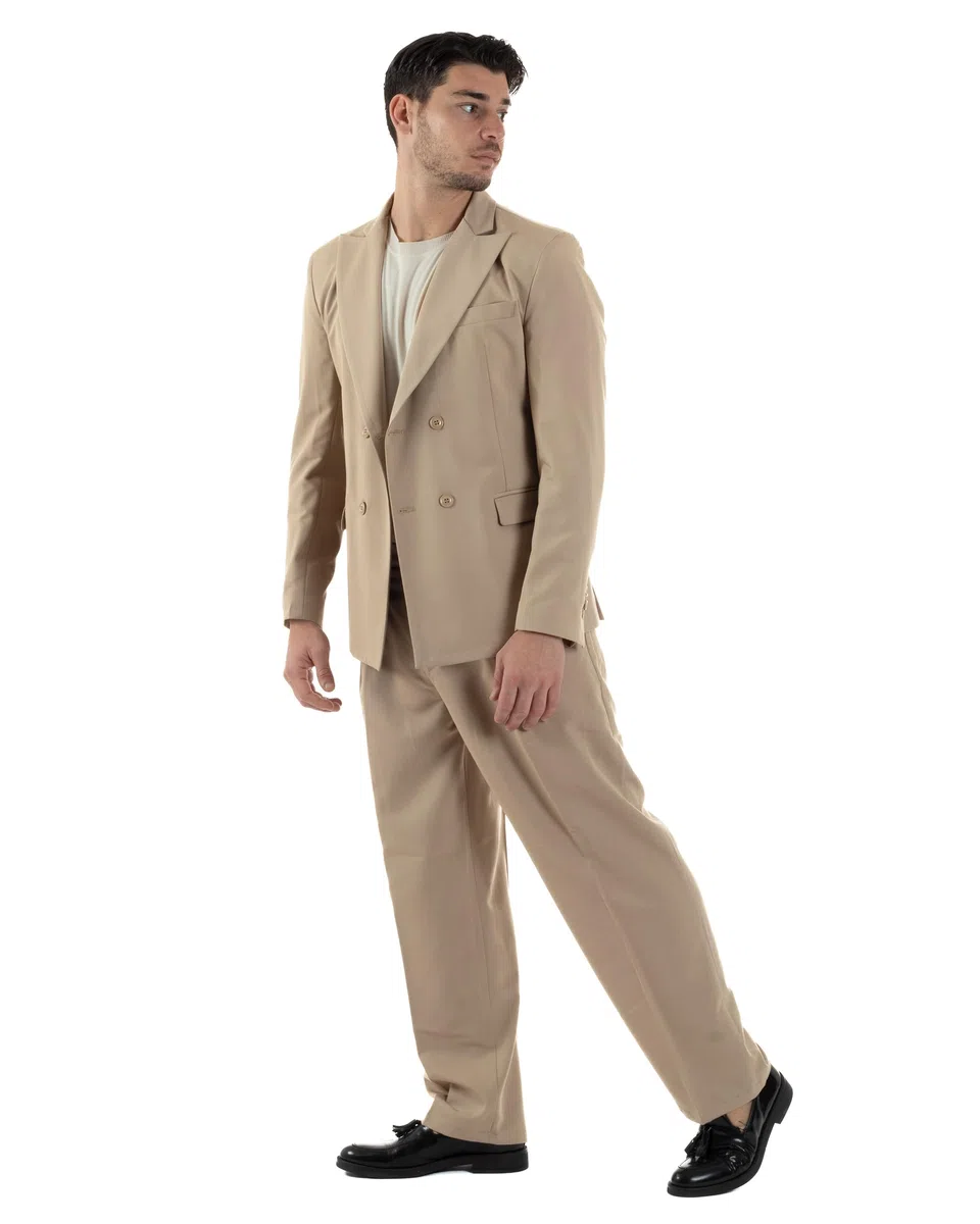 Abito Uomo Doppiopetto Viscosa Relaxed Fit Completo Giacca Rever A Lancia Pantaloni Pinces Fondo Largo Baggy Casual Vari Colori
