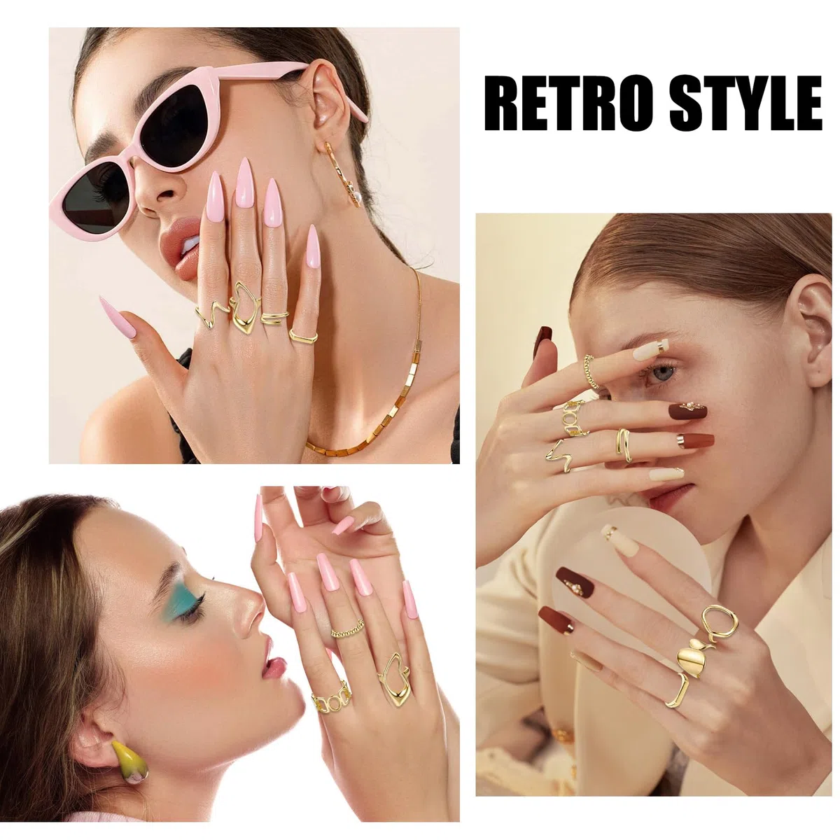 JSTHHTT 9 Pezzi Set Anelli Donna Regolabili Impilabili Boho, Anello Donna Regolabile, Cupola Anelli Aperti Spessi Anelli Regolabili, Anello Oro