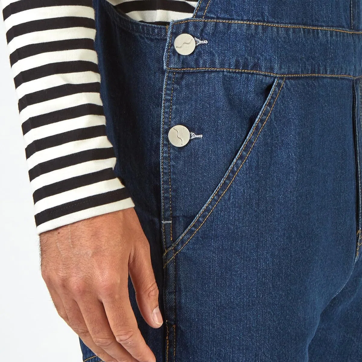 YOUTHUP Salopette da Uomo Jeans Blu Stone Washed Pantaloni Casual Allentati con Tasca da Lavoro