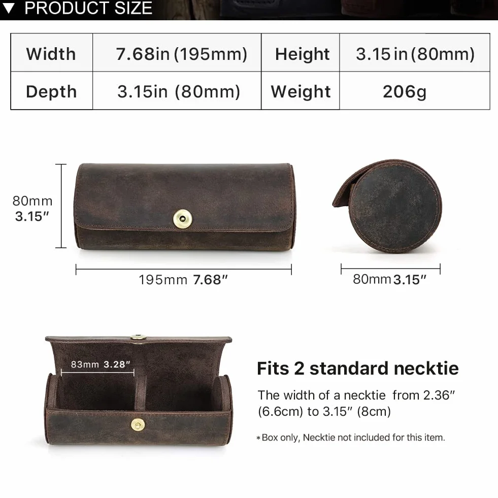 Cravatta Organizzatore Holder in Vera Pelle Fatto Portatile per 2 Cravatte, Caso di Conservazione Rotolo per Uomo