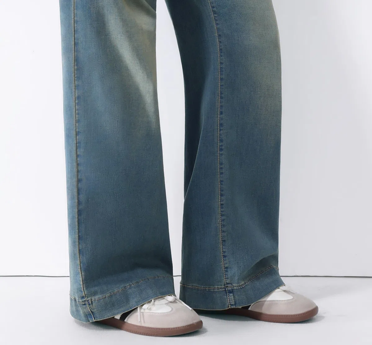 Jeans Donna Vita Alta Gamba Larga Denim Elasticizzato Lavaggio Chiaro Casual Streetwear Comodi