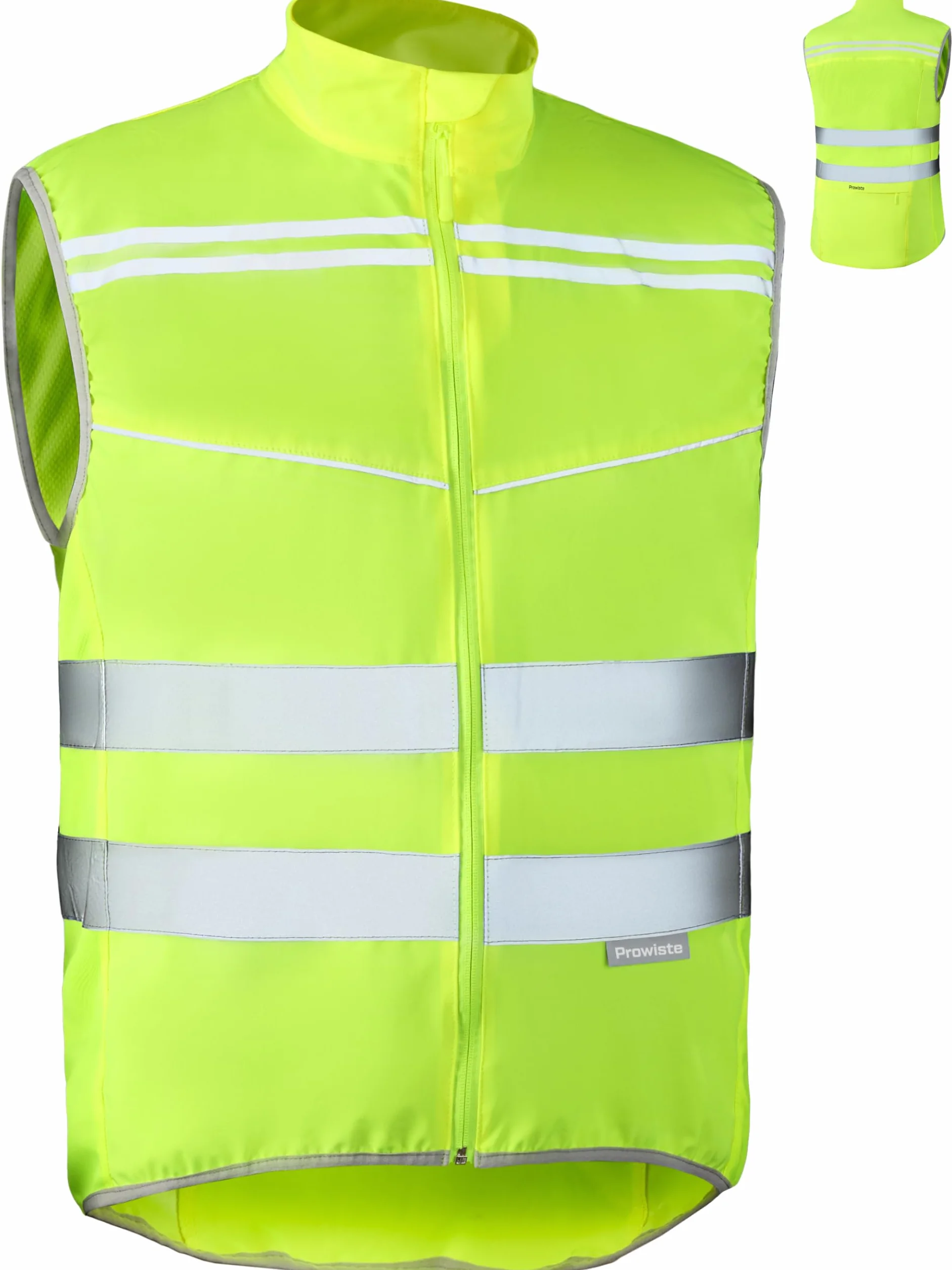 Prowiste Gilet Catarifrangente Ciclismo Uomo e Donna - Alta Visibilità in Giallo Neon & Strisce Riflettenti – Traspirante (Mesh) – Con Tasca Posteriore