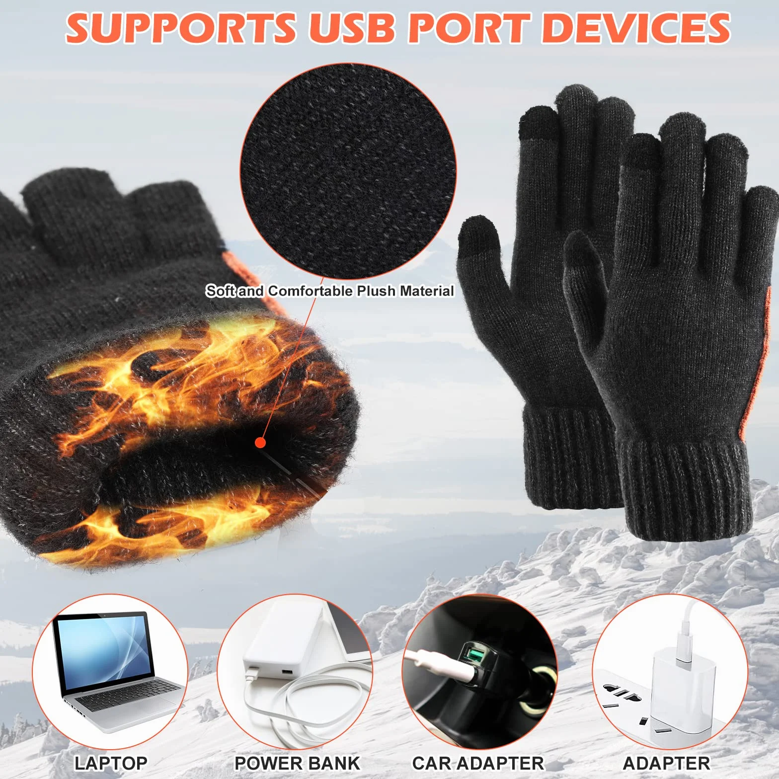 Guanti Riscaldati USB per Uomini e Donne - Invernali da Lavoro a Maglia Lavabili Con 3 Temperature Regolabili per Dito Intero