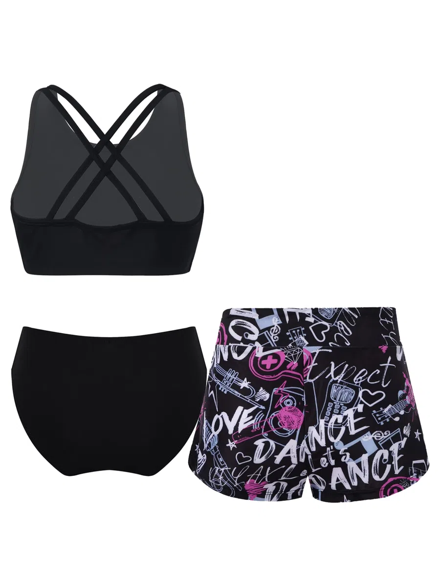 Ragazza Costume da Bagno Tre Pezzi Canotta Top con Pantacini Mutande Bikini Tankini Estivi Costumi Mare Piscina Spiaggia 7-16 Anni