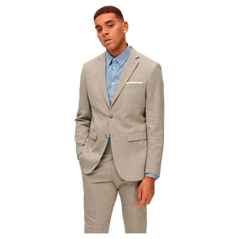 SELECTED HOMME Giacca Uomo Einreihiger Leinenmix, Sabbia, 58