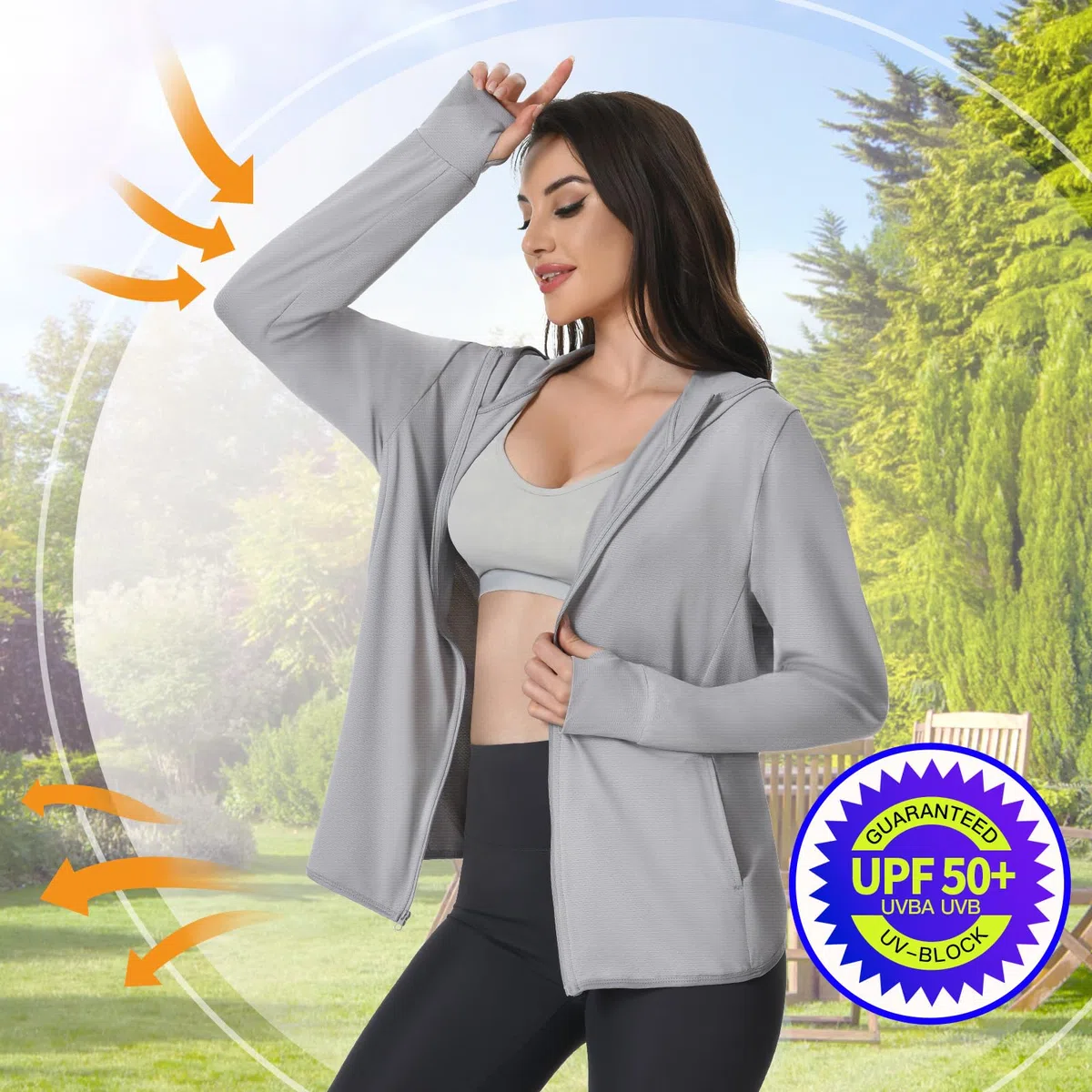 Felpa Donna con Zip e Cappuccio, Protezione Solare UV UPF50+, Manica Lunga Giacca Sportiva Leggera Sun Hoodie con Tasche